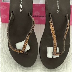 Cammie dark brown embellished flip flop sandals. Size 8